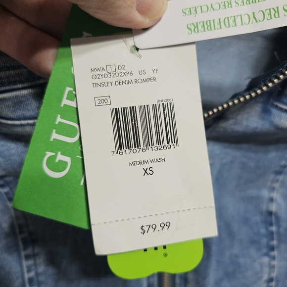 NWT GUESS Womens Blue Stretch Denim Romper Zip Front Belted Short Sleeve Size XS - Picture 6 of 11